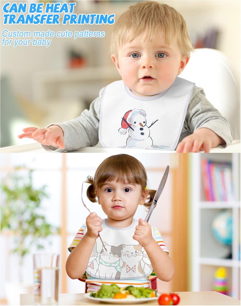 Foaincore 30 Pack Sublimation Blanks Baby Bibs Bulk 2 Ply Waterproof Absorbent White Bibs Unisex Baby Drool Bib with Hook and Loop Sublimation Feeder Bibs for Baby Decorating Feeding Teething Drooling  - Image 4