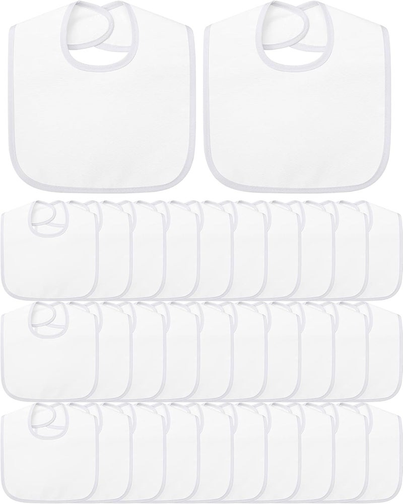 Foaincore 30 Pack Sublimation Blanks Baby Bibs Bulk 2 Ply Waterproof Absorbent White Bibs Unisex Baby Drool Bib with Hook and Loop Sublimation Feeder Bibs for Baby Decorating Feeding Teething Drooling  - Image 1