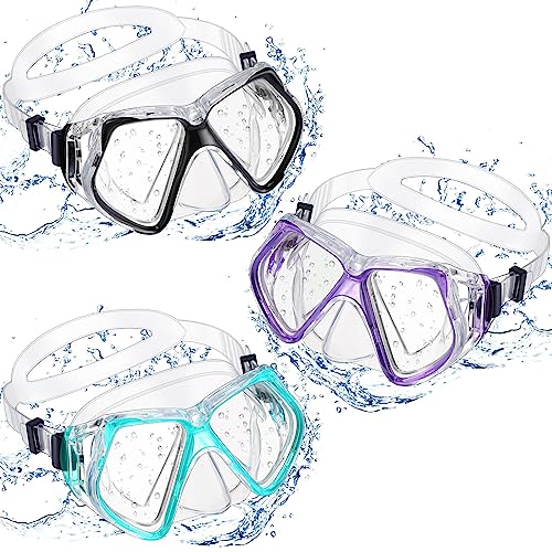 Fabbay 3 Pieces Swimming Diving Goggles with Nose Cover Adult Swim Snorkel Goggle Swim Goggle Pack Pool Goggles for Youth Men Women (Black, Pink, Sky Blue) - Image 1