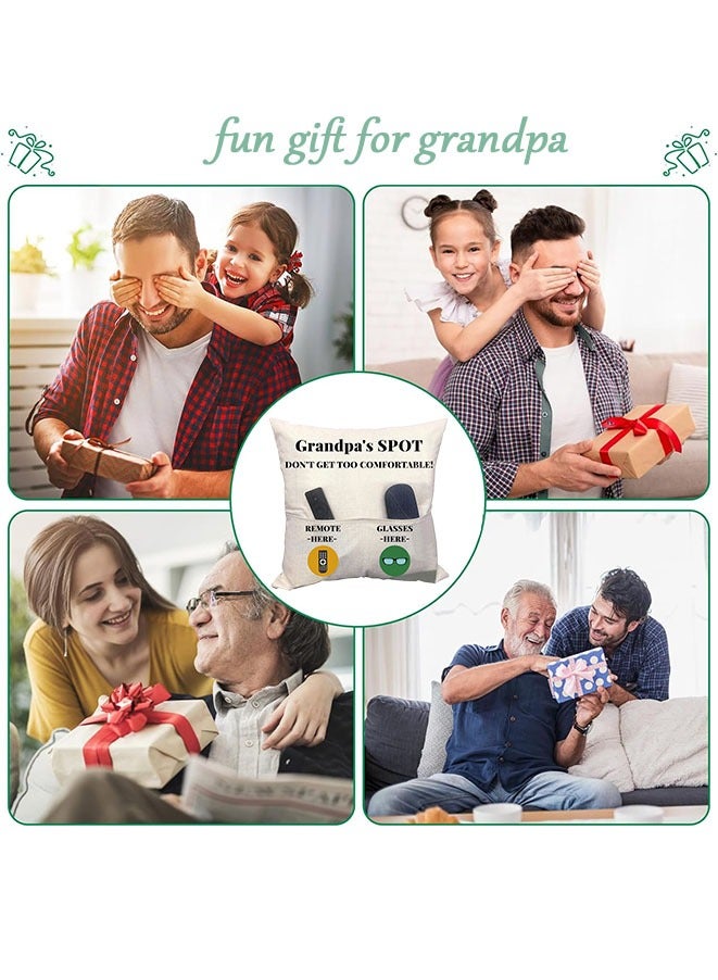 Muyixin غطاء وسادة Grandpa’s Spot، غطاء وسادة ليوم الأب مع 2 جيوب، يوم الأب، هدية عيد الشكر للجد، غطاء وسادة مربع من الكتان ليوم الأب للكنبة السرير - Image 4
