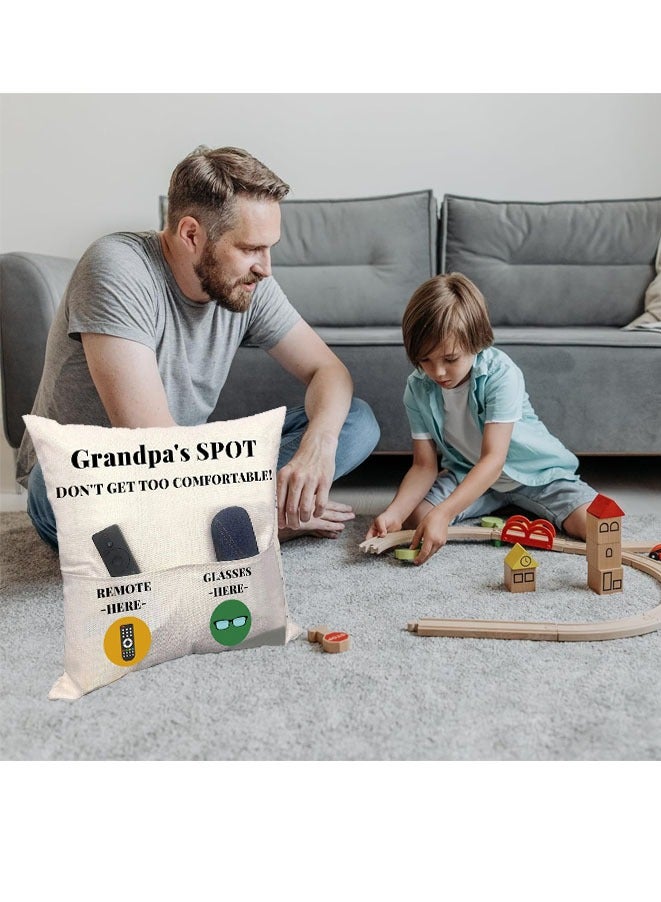 Muyixin غطاء وسادة Grandpa’s Spot، غطاء وسادة ليوم الأب مع 2 جيوب، يوم الأب، هدية عيد الشكر للجد، غطاء وسادة مربع من الكتان ليوم الأب للكنبة السرير - Image 3