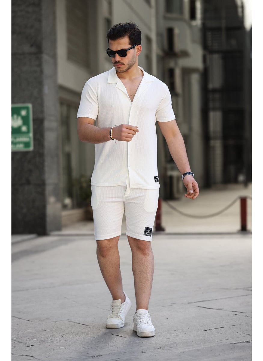 IXIR - Men's Slim Striped Shirt and Shorts Set White - Image 1