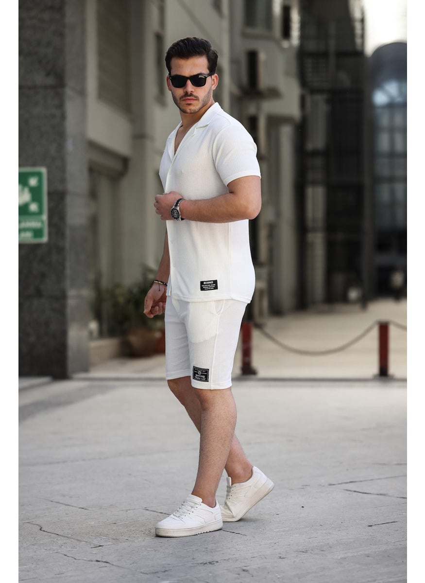 IXIR - Men's Slim Striped Shirt and Shorts Set White - Image 1