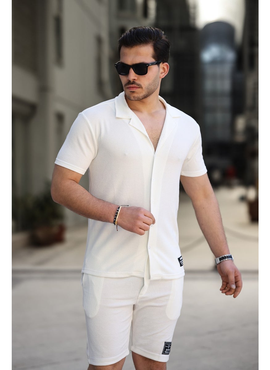 IXIR - Men's Slim Striped Shirt and Shorts Set White - Image 1