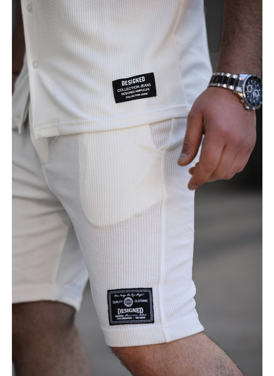 IXIR - Men's Slim Striped Shirt and Shorts Set White - Image 1