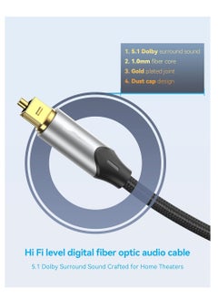 KASTWAVE Digital Optical Audio Cable 3.3ft Nylon Braided Fiber, Slim Metal Case, Gold Plated Plug, Toslink Fiber Optic Audio Cable for Sound Bar TV PS4 S*msung Vizio Bose LG, 1 Pcs  - Image 2