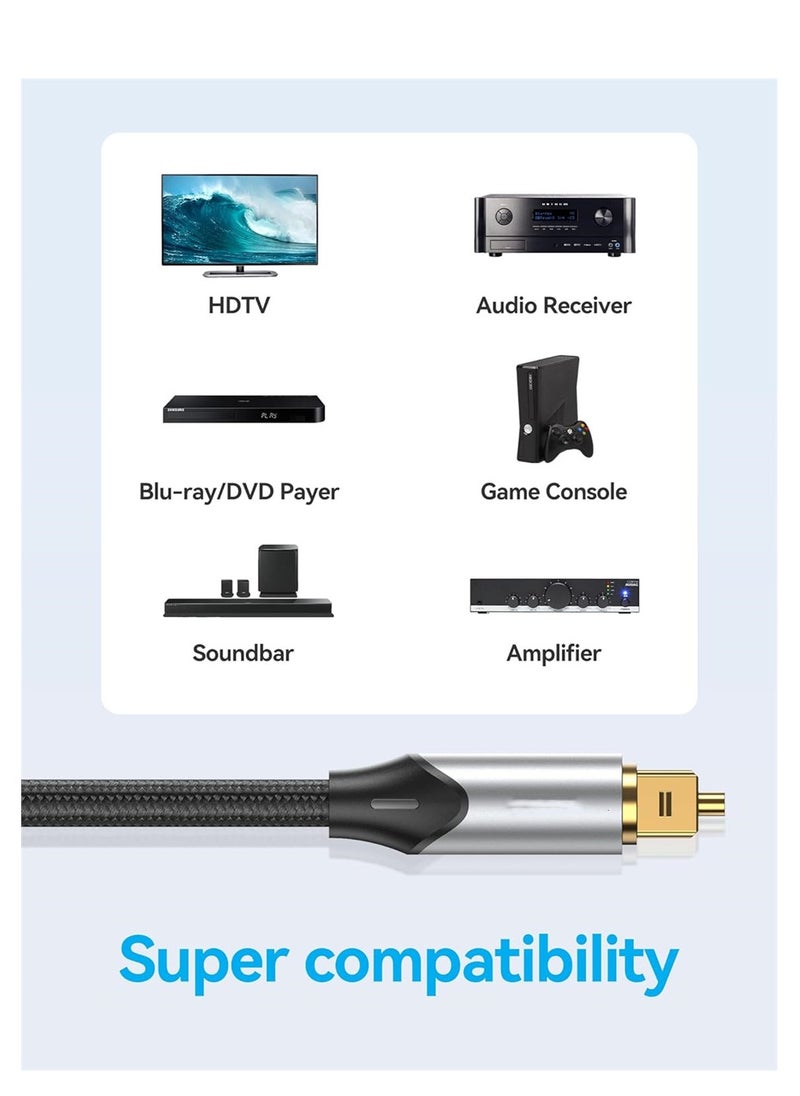 KASTWAVE - Digital Optical Audio Cable 3.3ft Nylon Braided Fiber, Slim Metal Case, Gold Plated Plug, Toslink Fiber Optic Audio Cable for Sound Bar TV PS4 S*msung Vizio Bose LG, 1 Pcs - Image 1