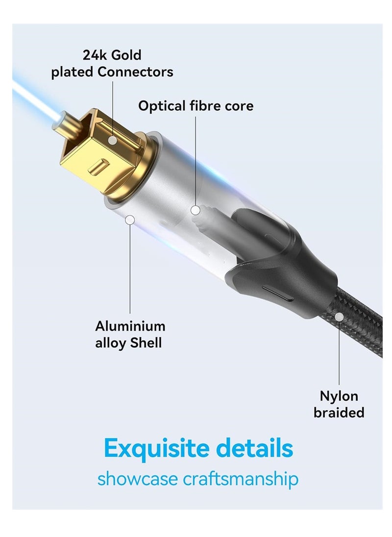 KASTWAVE - Digital Optical Audio Cable 3.3ft Nylon Braided Fiber, Slim Metal Case, Gold Plated Plug, Toslink Fiber Optic Audio Cable for Sound Bar TV PS4 S*msung Vizio Bose LG, 1 Pcs - Image 1