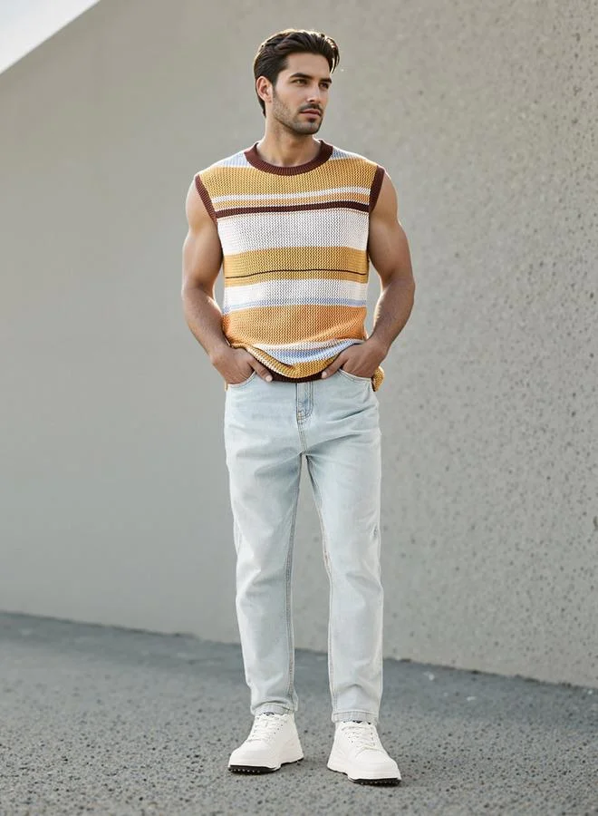 ايكونيك سترة بدون أكمام مخططة أيقونية