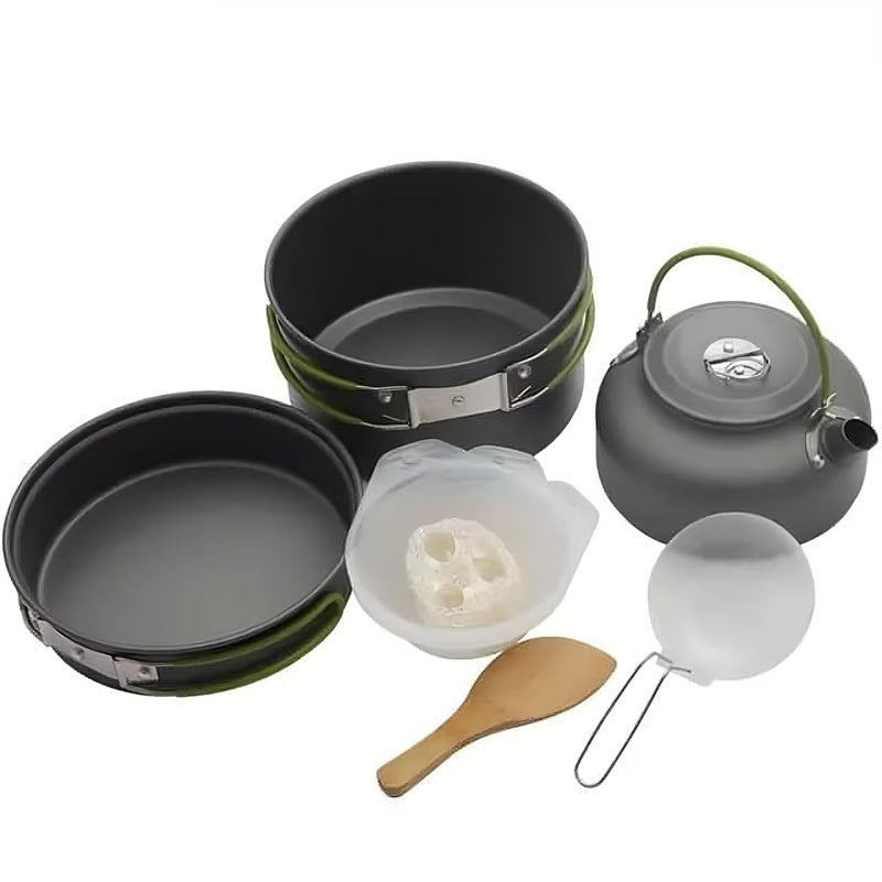 TrekEaze Camping Cookware Mess Kit Lightweight Hiking Cookware Set with Kettle and Mesh Bag Nonstick Aluminum Cooking Kit Outdoor Pot Pan Kettle Backpacking Mess Kit with Bowls - Image 1
