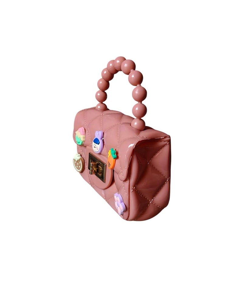 LeVork Kids Quilted Mini Purse with Beaded Handle, Jelly Material - Image 2