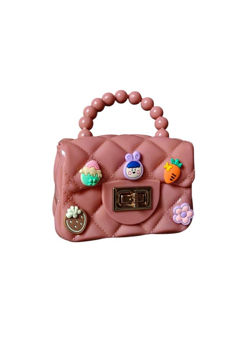 LeVork Kids Quilted Mini Purse with Beaded Handle, Jelly Material - Image 1