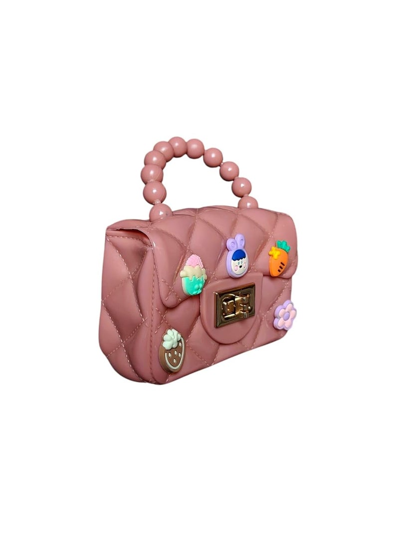 LeVork Kids Quilted Mini Purse with Beaded Handle, Jelly Material - Image 3