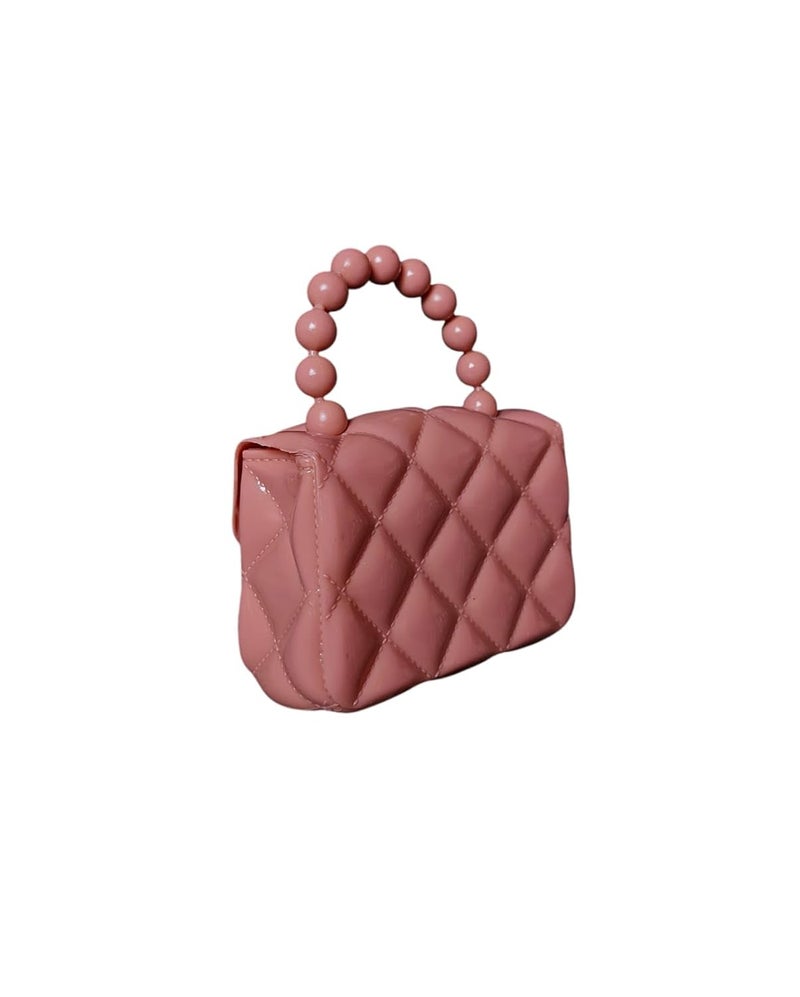 LeVork Kids Quilted Mini Purse with Beaded Handle, Jelly Material - Image 4