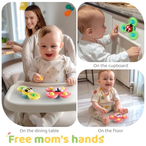ALASOU 3PCS Suction Cup Spinner Toys for 1 Year Old Boy Girl|Spinning Top Infant Sensory Toys for Toddlers|1 2 Year Old Boy Christmas Birthday Gift|Baby Bath Toy Stocking Stuffers for Kids Ages 1-3 - Image 5