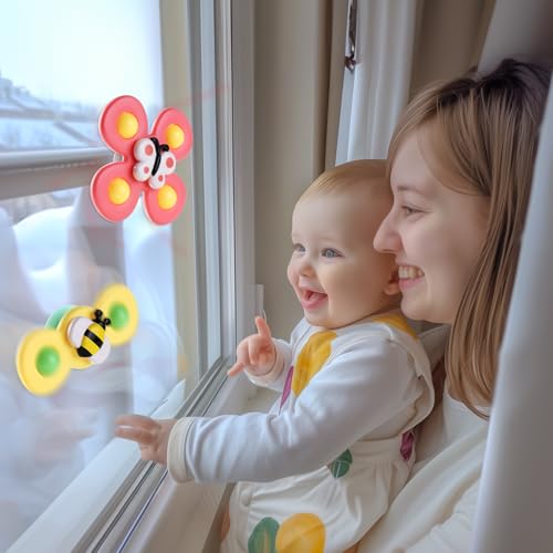 ALASOU 3PCS Suction Cup Spinner Toys for 1 Year Old Boy Girl|Spinning Top Infant Sensory Toys for Toddlers|1 2 Year Old Boy Christmas Birthday Gift|Baby Bath Toy Stocking Stuffers for Kids Ages 1-3 - Image 2