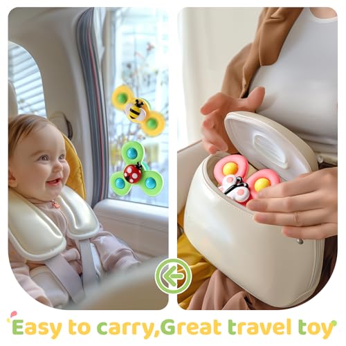 ALASOU 3PCS Suction Cup Spinner Toys for 1 Year Old Boy Girl|Spinning Top Infant Sensory Toys for Toddlers|1 2 Year Old Boy Christmas Birthday Gift|Baby Bath Toy Stocking Stuffers for Kids Ages 1-3 - Image 4