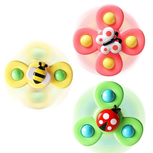 ALASOU 3PCS Suction Cup Spinner Toys for 1 Year Old Boy Girl|Spinning Top Infant Sensory Toys for Toddlers|1 2 Year Old Boy Christmas Birthday Gift|Baby Bath Toy Stocking Stuffers for Kids Ages 1-3 - Image 1
