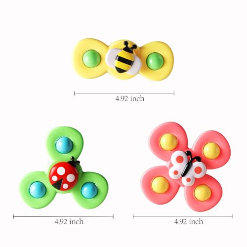 ALASOU 3PCS Suction Cup Spinner Toys for 1 Year Old Boy Girl|Spinning Top Infant Sensory Toys for Toddlers|1 2 Year Old Boy Christmas Birthday Gift|Baby Bath Toy Stocking Stuffers for Kids Ages 1-3 - Image 3