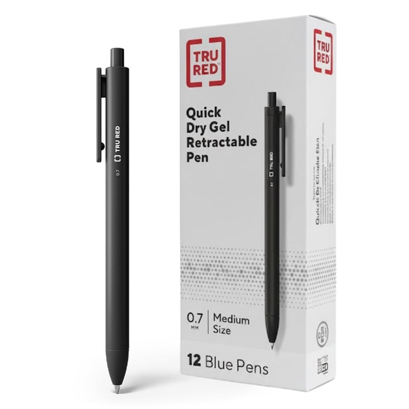 Staples TRU RED Retractable Gel Pens, Medium Point 0.7mm, Black Ink, 12 Pack â€“ Quickâ€‘Dry Pens for Noâ€‘Smear Notes & Office Writing - Image 1