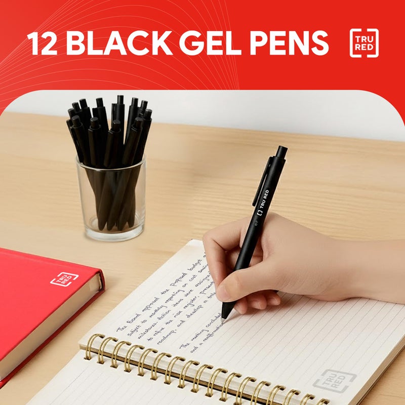 Staples TRU RED Retractable Gel Pens, Medium Point 0.7mm, Black Ink, 12 Pack â€“ Quickâ€‘Dry Pens for Noâ€‘Smear Notes & Office Writing - Image 2