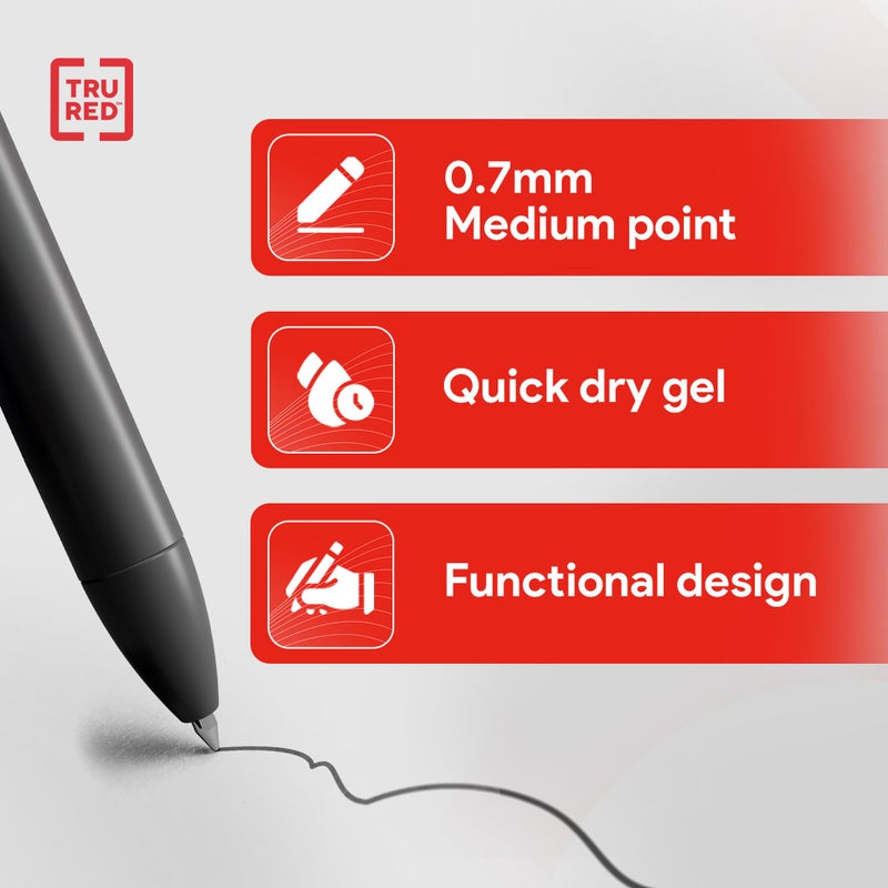 Staples TRU RED Retractable Gel Pens, Medium Point 0.7mm, Black Ink, 12 Pack â€“ Quickâ€‘Dry Pens for Noâ€‘Smear Notes & Office Writing - Image 3
