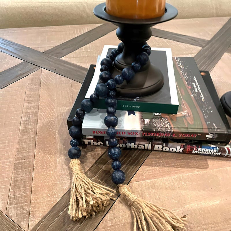 Fenisam Handcrafted Farmhouse Wooden Decorative Beads Garland, Table Tray Boho Wood Beads with Tassel, Small Rustic Antique Decor for Home and Events (32" Rustic Blue) - Image 4
