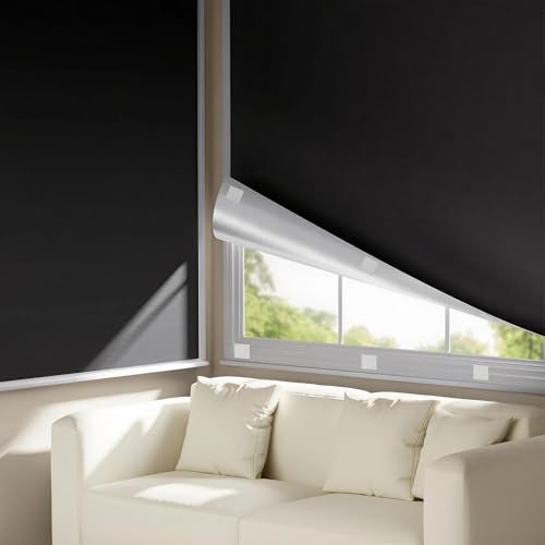 TRYAST Portable Blackout Curtains for Bedroom (42" x 60"), Black Out Window Cover, No Drill Blackout Shades with Hook&Loop, for Nursery, Travel, Dorm, Apartment (Black) - Image 1