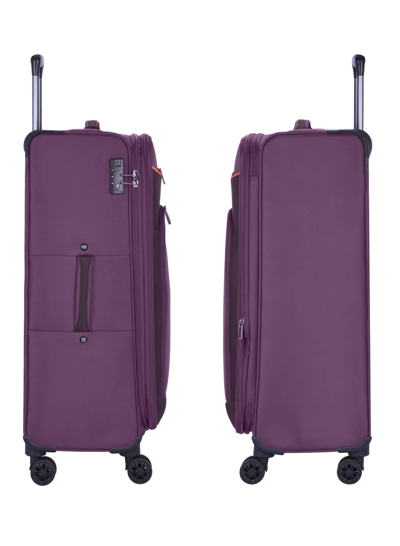 eminent Unisex Soft Travel Bag Medium Luggage Trolley Polyester Lightweight Expandable 4 Double Spinner Wheeled Suitcase with 3 Digit TSA lock E751 Purple