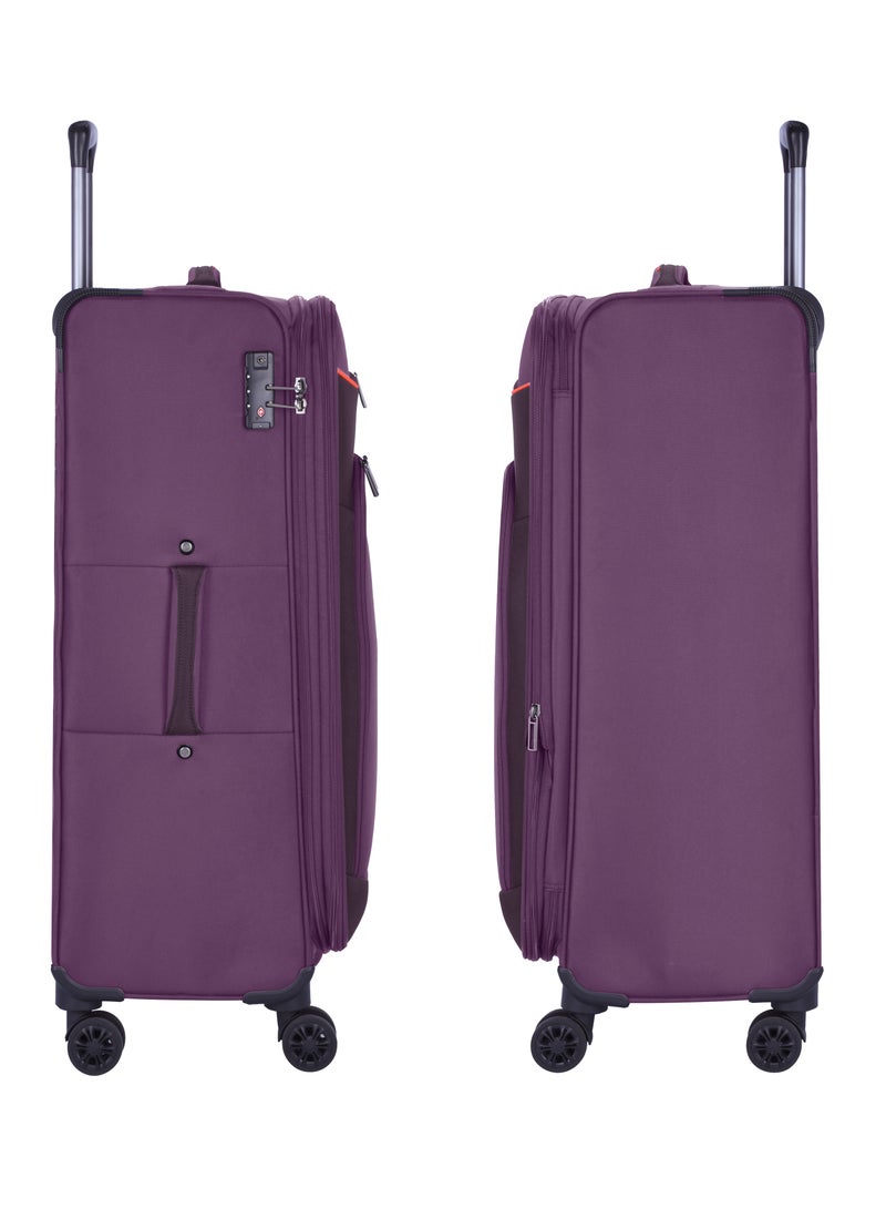 eminent Unisex Soft Travel Bag Medium Luggage Trolley Polyester Lightweight Expandable 4 Double Spinner Wheeled Suitcase with 3 Digit TSA lock E751 Purple - Image 3
