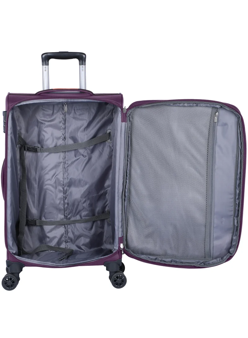 eminent Unisex Soft Travel Bag Medium Luggage Trolley Polyester Lightweight Expandable 4 Double Spinner Wheeled Suitcase with 3 Digit TSA lock E751 Purple