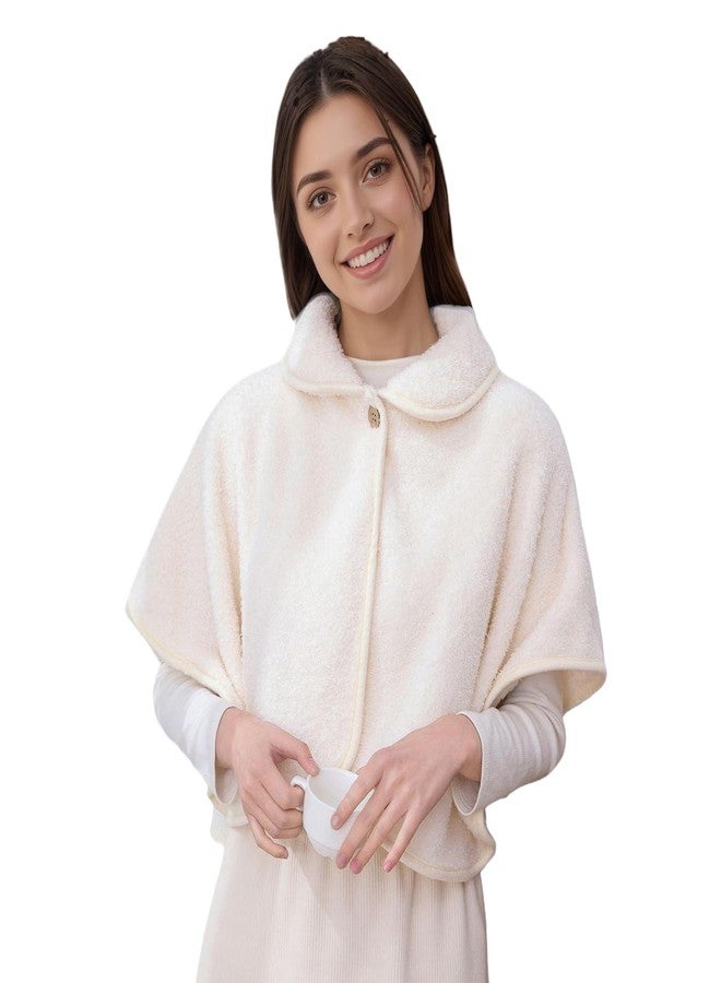 IPENNY Plush Fleece Shoulder for Women - Short Wrap Shawl with Batwing Sleeves & Lapel, Cozy Cape for Home Office, Lounge Reading (White)