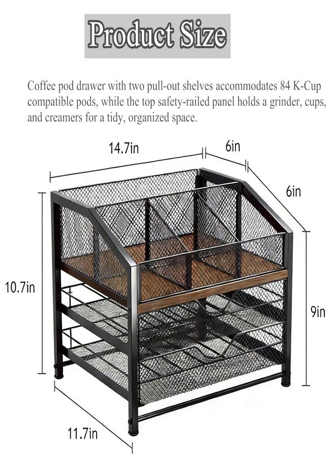 Kvittra Coffee Bar Organizer - 2-Tier K-Cup & Coffee Pod Holder Stand with Dividers - Storage for Coffee Pods, K Cups, Syrup Bottles, Mugs, Creamer, Stirrers, Sugar Packets, Tea Bags - Image 2