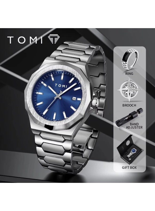 TOMI Luxury Business Men's Watch Gift Box Set High Quality Silver Case Simple and Versatile Quartz Watch Relogio Masculino - Image 1