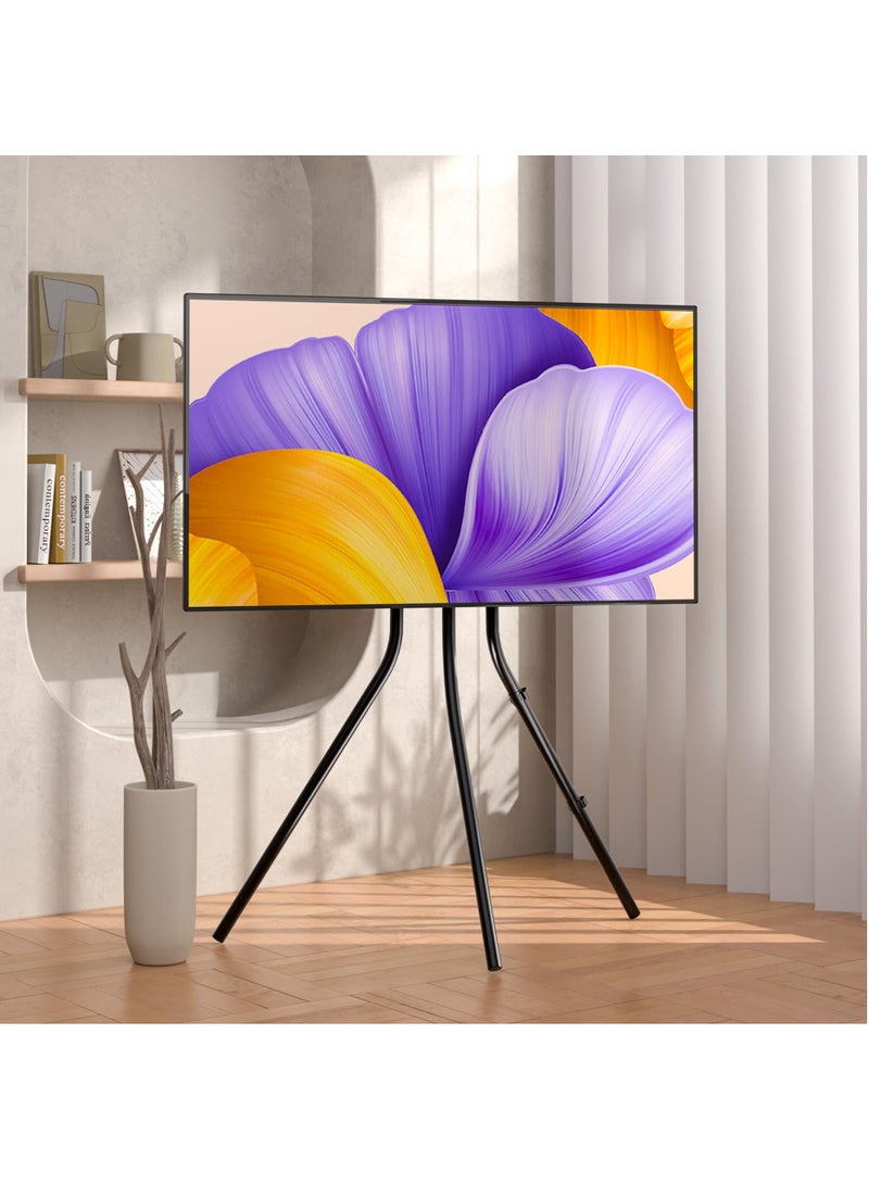 HILLPORT حامل تلفزيون مع قاعدة ثلاثية القوائم من الفولاذ لشاشات مقاس 42-86 بوصة، حامل تلفزيون محمول قابل للتعديل الارتفاع لغرفة النوم وغرفة المعيشة والاستوديو - أسود - Image 1