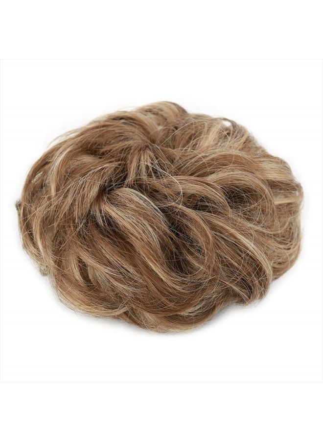 MORICA 1PCS Messy Hair Bun Hair Scrunchies Extension Curly Wavy Messy Synthetic Chignon for women Updo Hairpiece (Light Golden Brown & Pale Golden Blonde) - Image 2