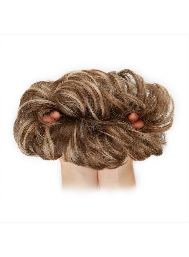 MORICA 1PCS Messy Hair Bun Hair Scrunchies Extension Curly Wavy Messy Synthetic Chignon for women Updo Hairpiece (Light Golden Brown & Pale Golden Blonde) - Image 5