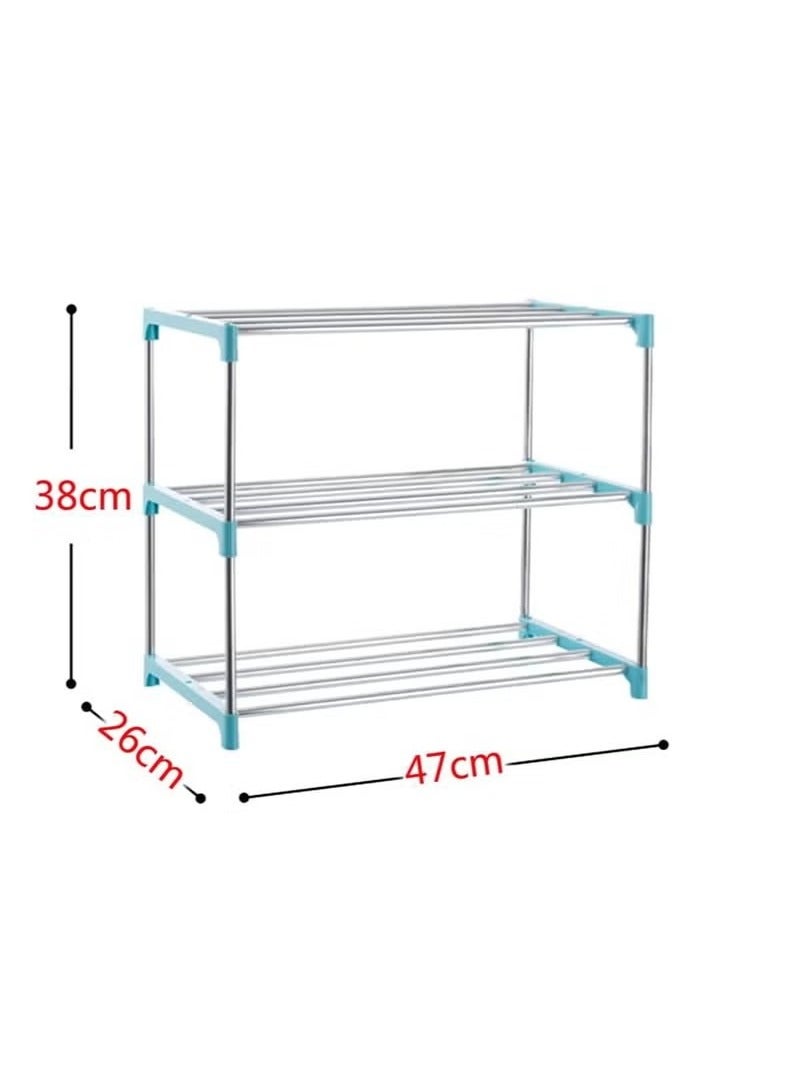 Beauenty Shoe Rack Free Standing Shoe Rack Simple Stainless Steel Shoe Rack Stackable and Adjustable Shoe Storage Organizer,Suit for Entryways, Hallways and Closets (3-Tier, Blue) - Image 3