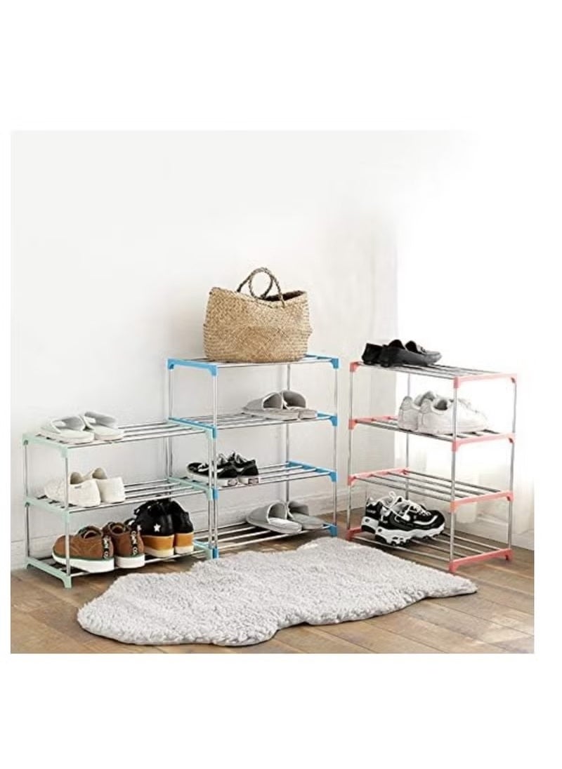Beauenty - Shoe Rack Free Standing Shoe Rack Simple Stainless Steel Shoe Rack Stackable and Adjustable Shoe Storage Organizer,Suit for Entryways, Hallways and Closets (3-Tier, Blue) - Image 1
