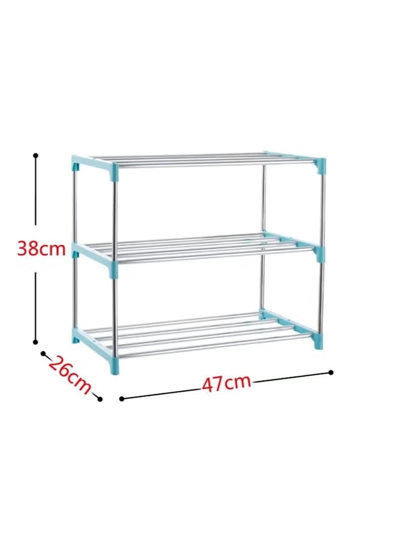 Beauenty - Shoe Rack Free Standing Shoe Rack Simple Stainless Steel Shoe Rack Stackable and Adjustable Shoe Storage Organizer,Suit for Entryways, Hallways and Closets (3-Tier, Blue) - Image 1