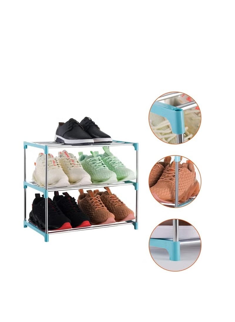 Beauenty - Shoe Rack Free Standing Shoe Rack Simple Stainless Steel Shoe Rack Stackable and Adjustable Shoe Storage Organizer,Suit for Entryways, Hallways and Closets (3-Tier, Blue) - Image 1
