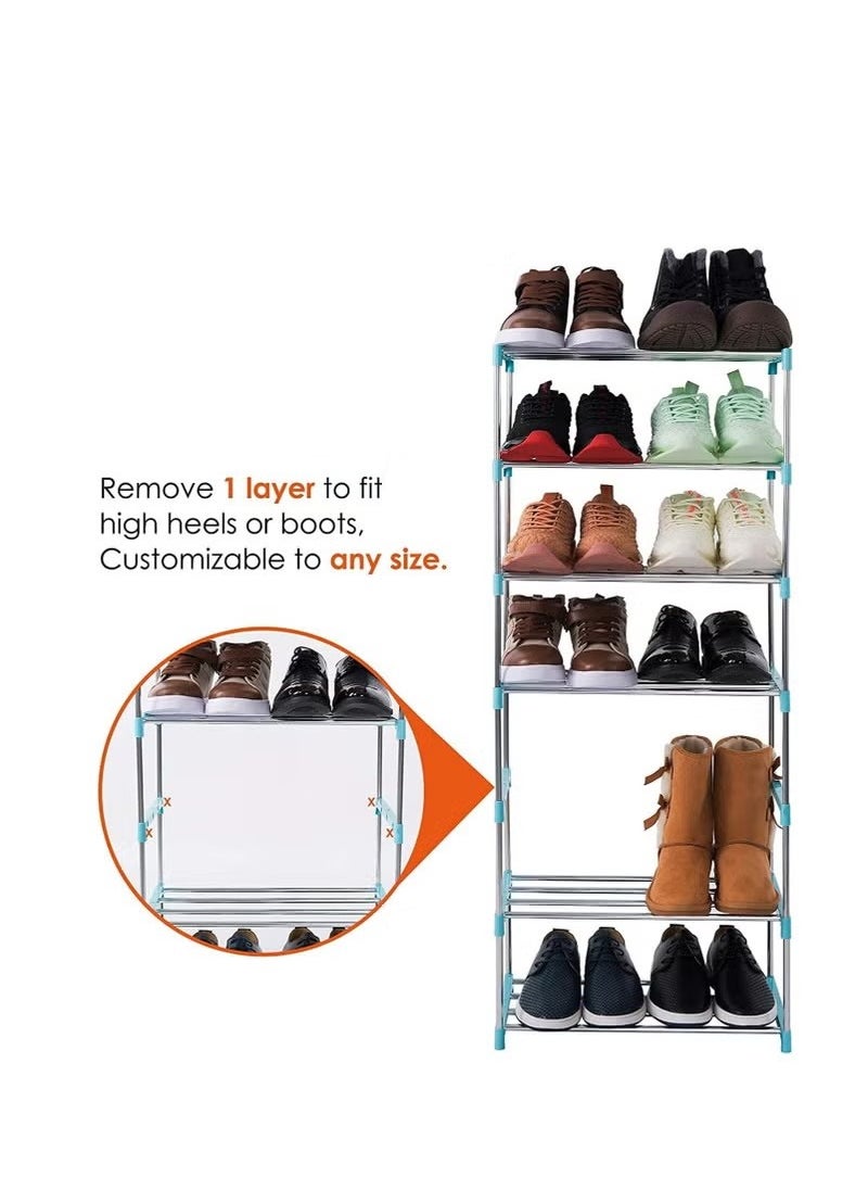 Beauenty - Shoe Rack Free Standing Shoe Rack Simple Stainless Steel Shoe Rack Stackable and Adjustable Shoe Storage Organizer,Suit for Entryways, Hallways and Closets (3-Tier, Blue) - Image 1