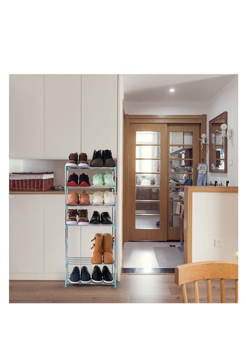 Beauenty - Shoe Rack Free Standing Shoe Rack Simple Stainless Steel Shoe Rack Stackable and Adjustable Shoe Storage Organizer,Suit for Entryways, Hallways and Closets (3-Tier, Blue) - Image 1