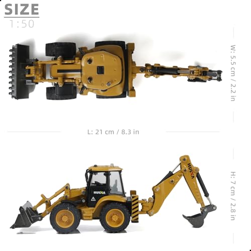 Risopen Excavator Toy 150 Metal Diecast Backhoe Front Loader Bulldozer Construction Vehicle Model Decoration Toy Gift for Boys Excavator Yellow - Image 5