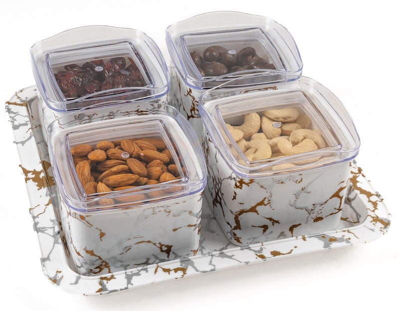 Xiran Airtight Dry Fruit Containers with Lid & Serving Tray, Dry Fruit Box for Serving Sweets, Chocolates, Candy, Pickle, Mukhwas, Kitchen accessories Items (4 Pieces Set, White, Polypropylene) - Image 2
