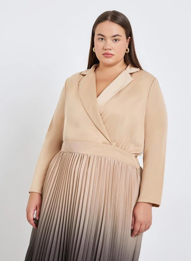 Styli Plus Size Ombre Pleated Blazer Maxi Dress