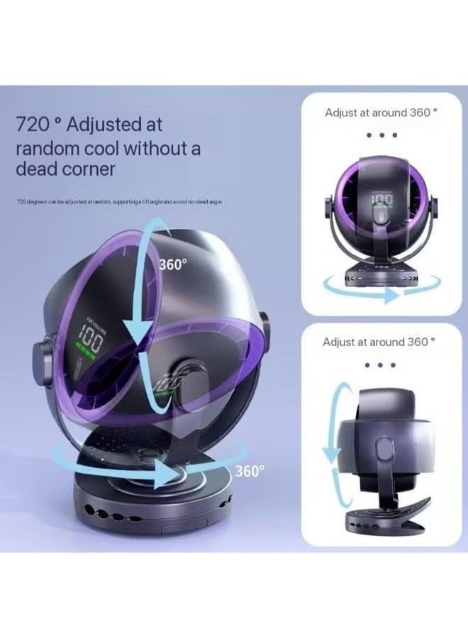 TIGER مروحة توربو للدوران قابلة لإعادة الشحن – مروحة مكتبية وجدارية تعمل بالطاقة USB مع شاشة رقمية، 4 إعدادات للسرعة، مؤقت ذكي، تدفق هواء هادئ، وبطارية 4000 مللي أمبير – حل تبريد مدمج وموفر للطاقة للاستخدام في المنزل، المكتب، وفي الهواء الطلق - Image 5