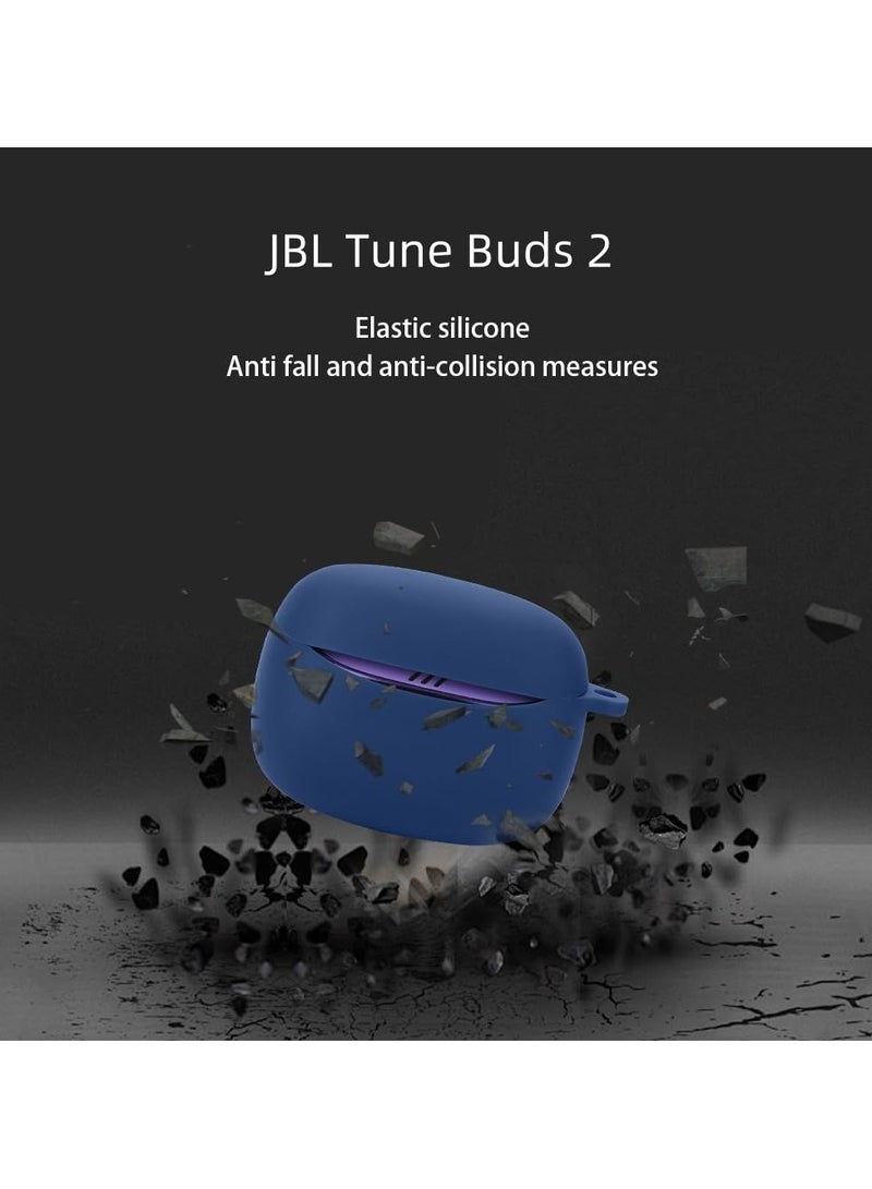 Silicone Case Compatible with JBL Tune Buds 2 Bluetooth Headphone Portable Scratch Shock Resistant Cover with Carabiner (Black) - Image 2