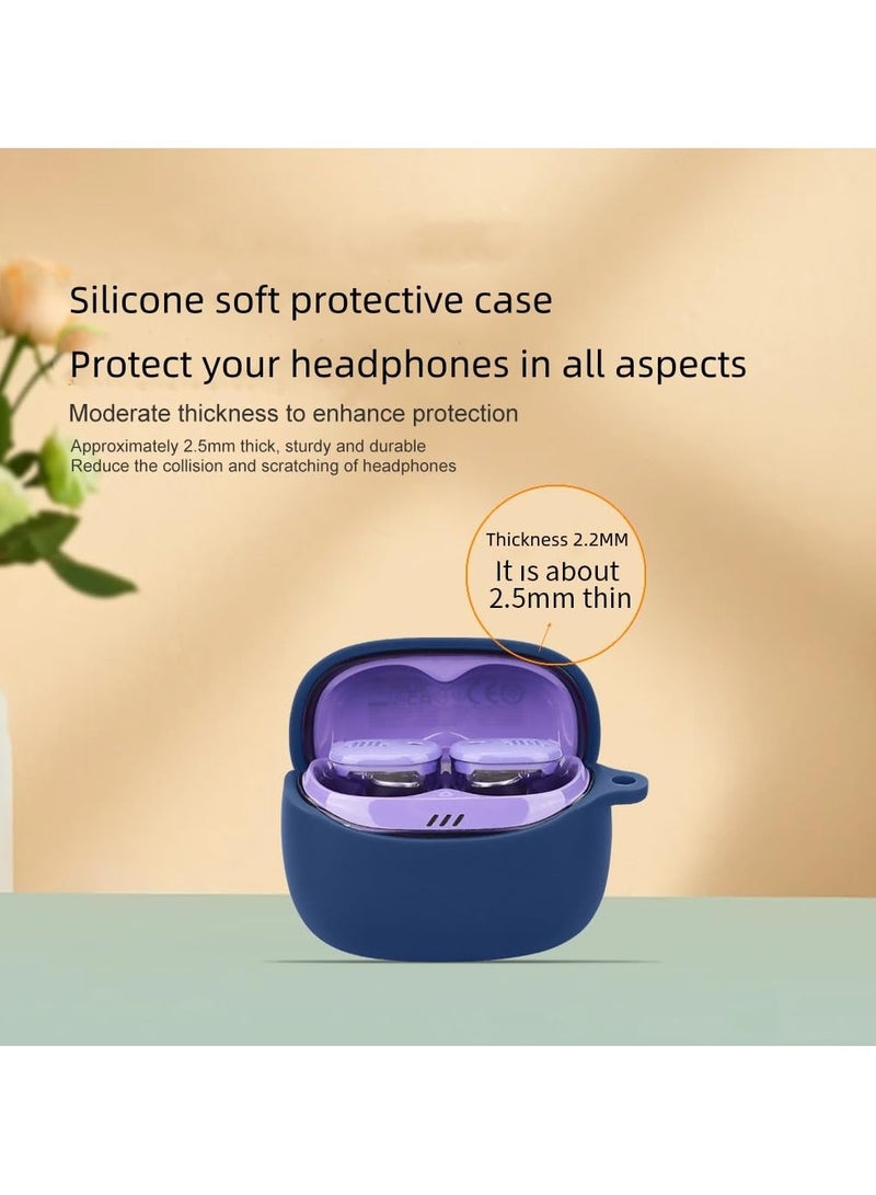 Silicone Case Compatible with JBL Tune Buds 2 Bluetooth Headphone Portable Scratch Shock Resistant Cover with Carabiner (Black) - Image 4