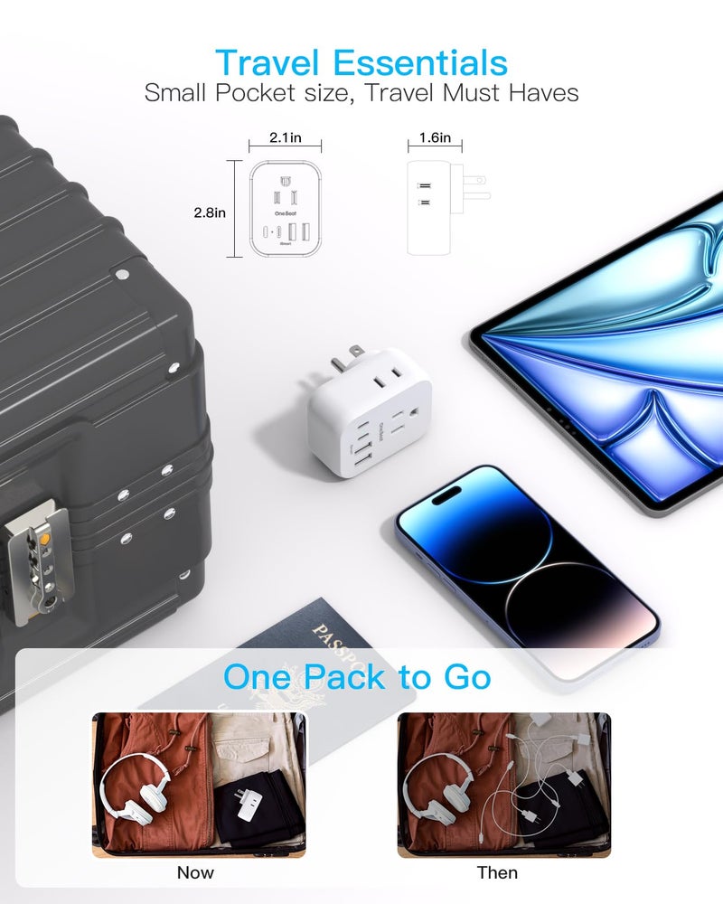 One Beat Travel Cruise Ship Essentials, Multi Plug Wall Outlet Extender with 4 Outlets 4 USB (2 USB-C), Cruise Approved Power Strip Non Surge Protector, Plug Adapter, Travel Cruise Must Have Accessories - Image 4